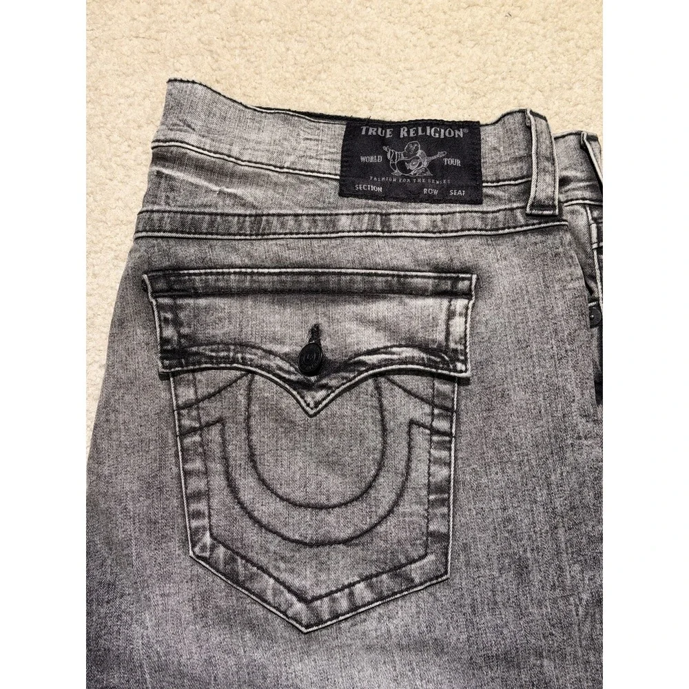 True Religion Rocco Relaxed Skinny Jeans Men's 42 Gray Black Wash Flap Pocket